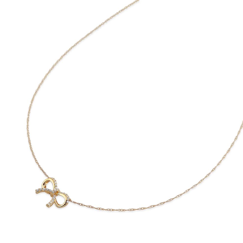 Diamond Bow Pendant Necklace in 14K Yellow Gold, 18" (1/10 ct. tw.) – Image 3 of 4