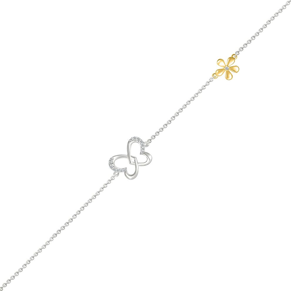 Diamond Accent Butterfly Anklet in Sterling Silver &amp; 10K Yellow Gold – Image 2 of 2