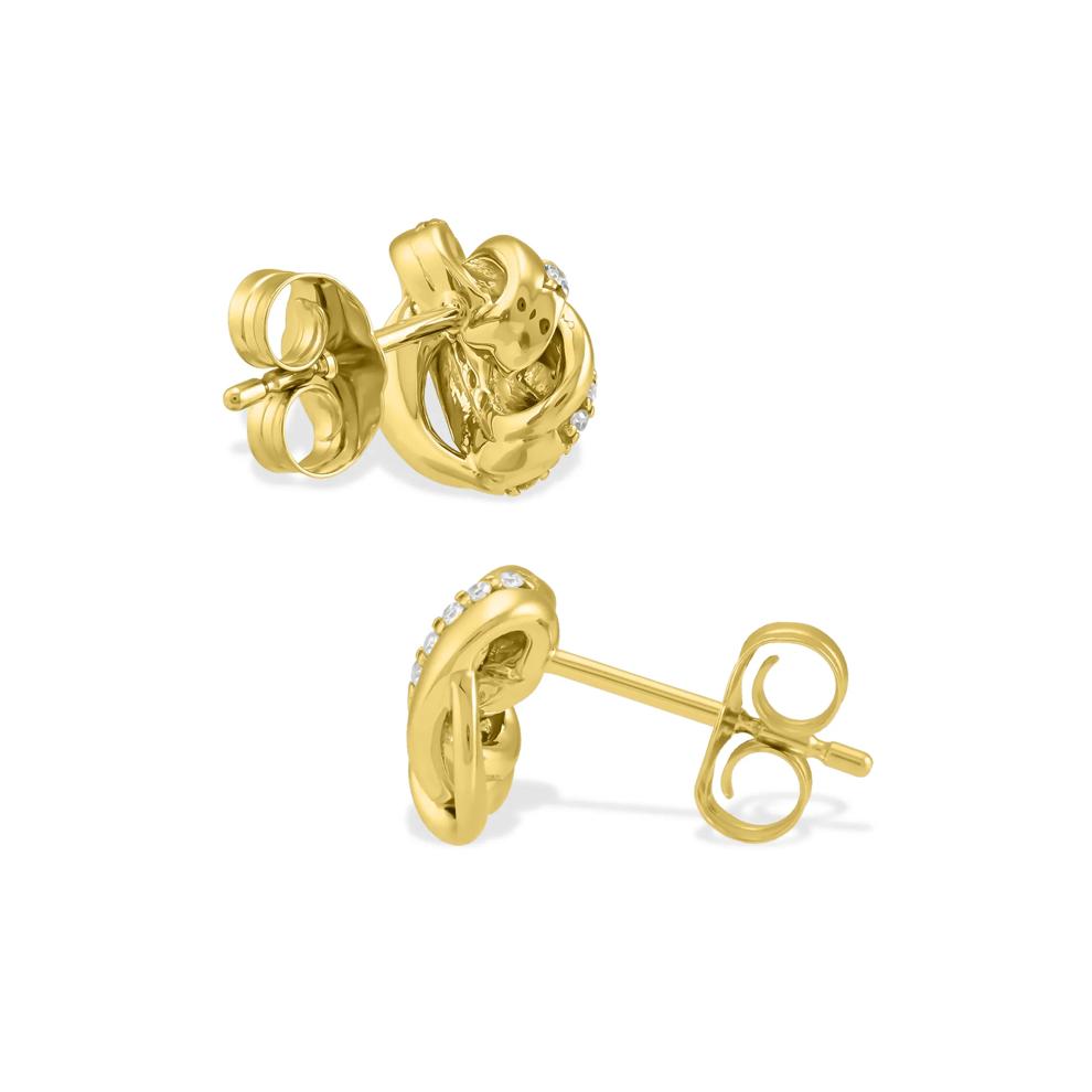 Diamond Knot Stud Earrings in 14K Yellow Gold (1/10 ct. tw.) – Image 2 of 2