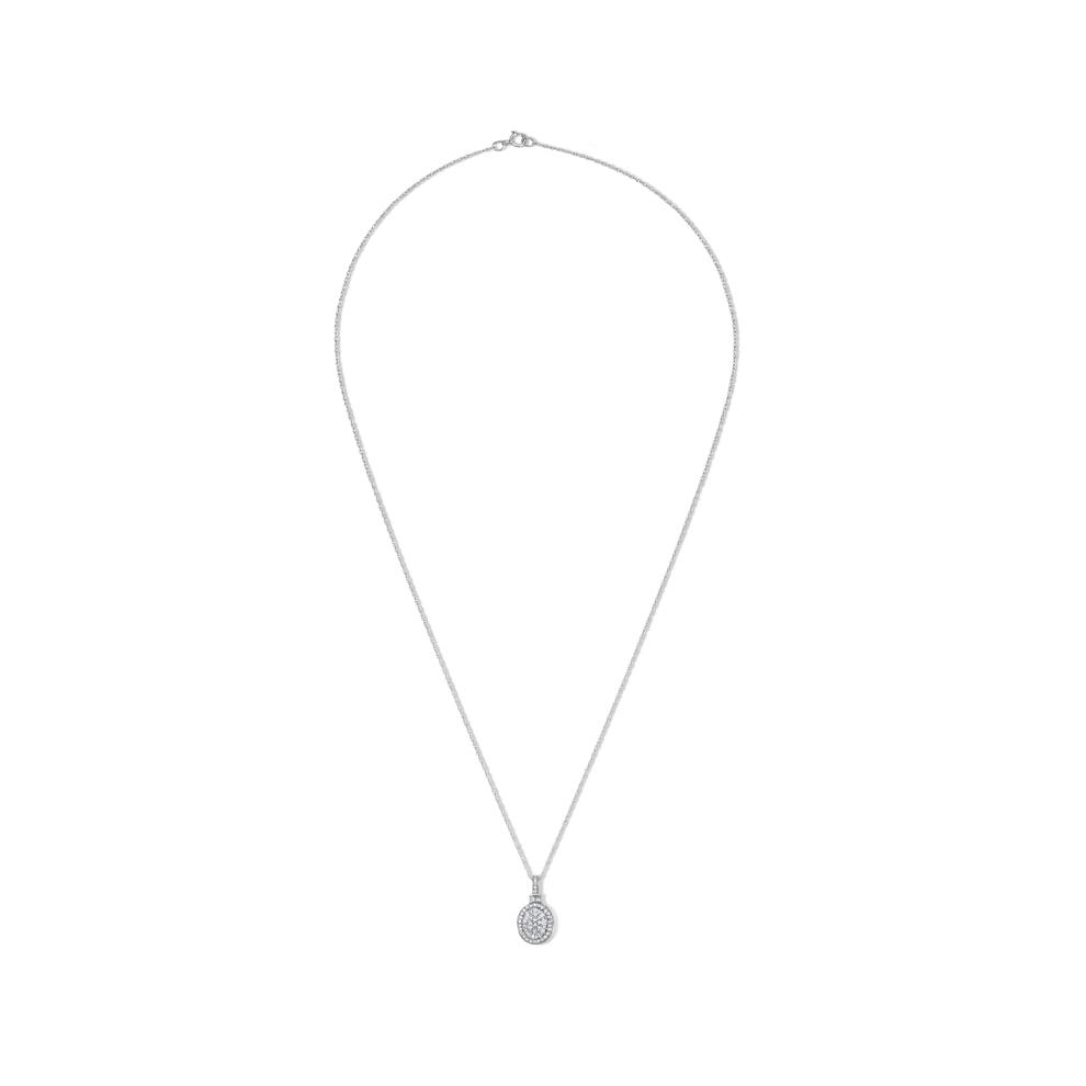 Round &amp; Baguette Diamond Oval Pendant in 10K White Gold (1/4 ct. tw.) – Image 3 of 4