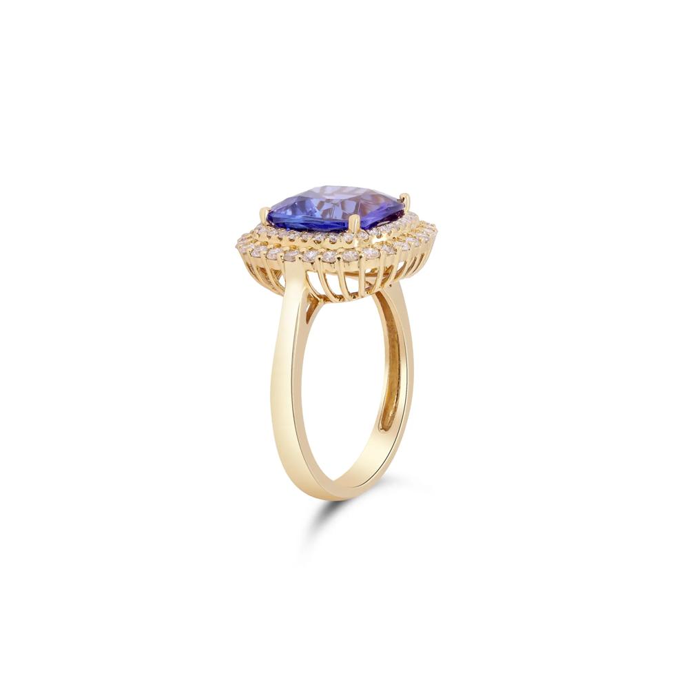 Tanzanite and Diamond Cushion Halo Ring in 18K Yellow Gold (5/8 ct. tw.) – Image 2 of 4