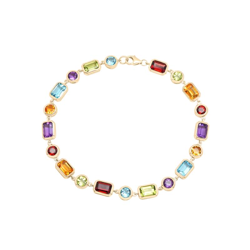 Multi-Gemstone Bezel Bracelet in 10K Yellow Gold – Image 1 of 1