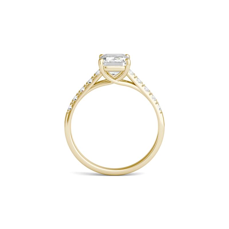 Emerald-Cut Lab Created Moissanite Ring with Side-Stones in 14K Yellow Gold – Image 3 of 6