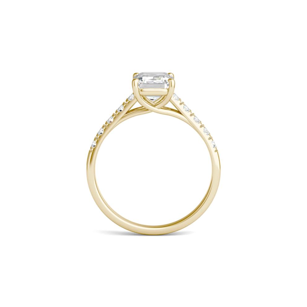 Emerald-Cut Lab Created Moissanite Ring with Side-Stones in 14K Yellow Gold – Image 3 of 6