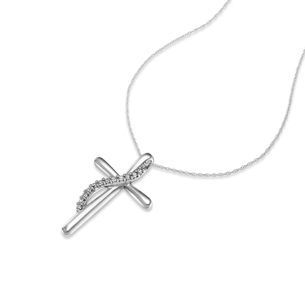 Diamond Accent Journey Cross Pendant in 10K White Gold – Image 4 of 4