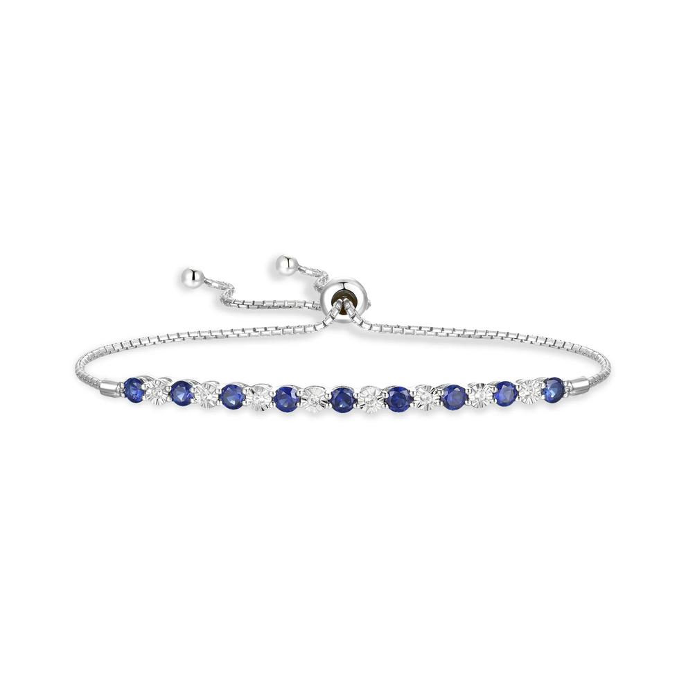 Lab-Created Blue Sapphire &amp; Diamond Accent Bolo Bracelet in Sterling Silver – Image 1 of 2