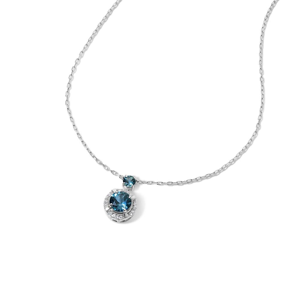 Montana Blue Sapphire &amp; Diamond Accent Halo Pendant Necklace in 10K White Gold – Image 4 of 4