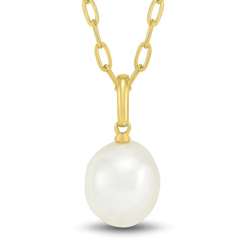 Baroque Shaped Pearl Paperclip Chain Pendant in 10K Yellow Gold – Image 1 of 3