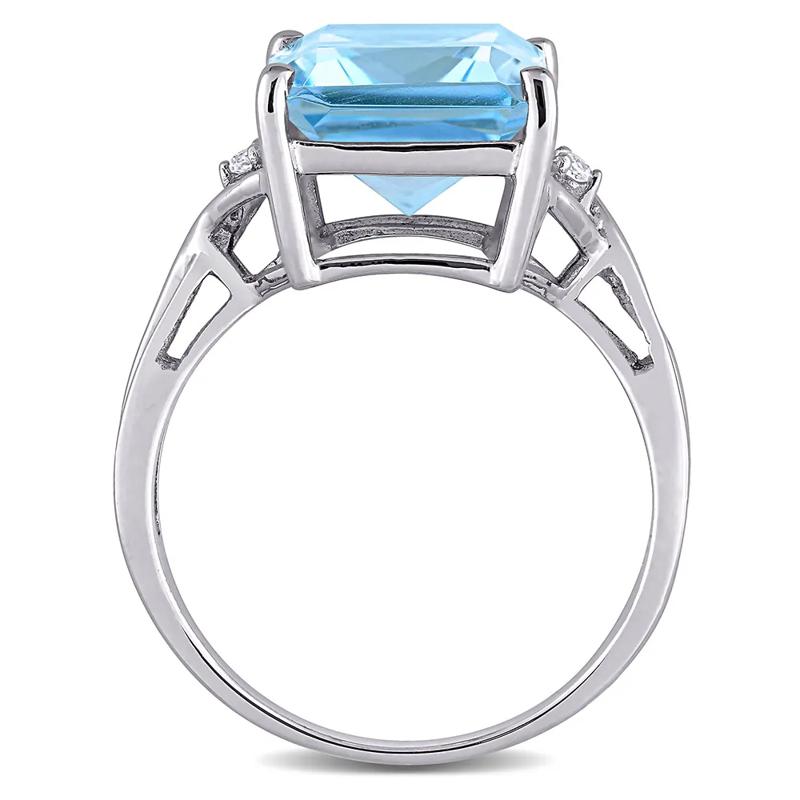 Emerald-Cut Blue Topaz &amp; White Topaz Ring in Sterling Silver – Image 2 of 5