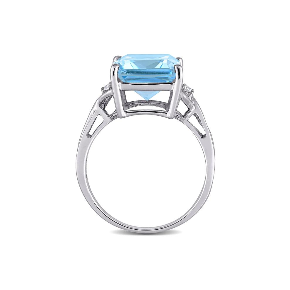 Emerald-Cut Blue Topaz &amp; White Topaz Ring in Sterling Silver – Image 2 of 6
