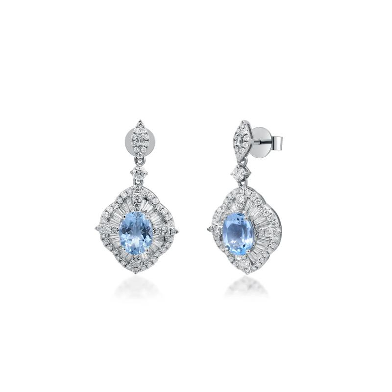 Oval Aquamarine and Diamond Earrings in 14K White Gold &#40;2 1/4 ct. tw.&#41; – Image 1 of 3
