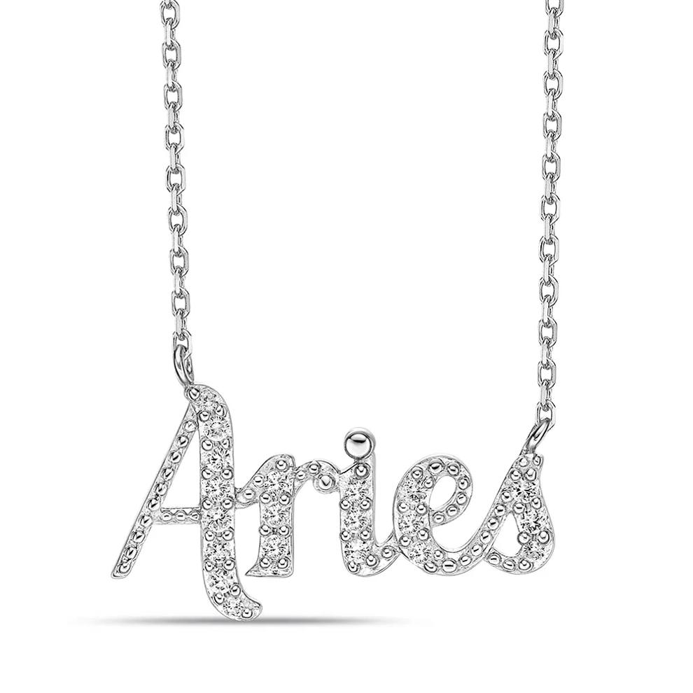 Aries Lab Created White Sapphire Necklace in Sterling Silver – Image 1 of 3