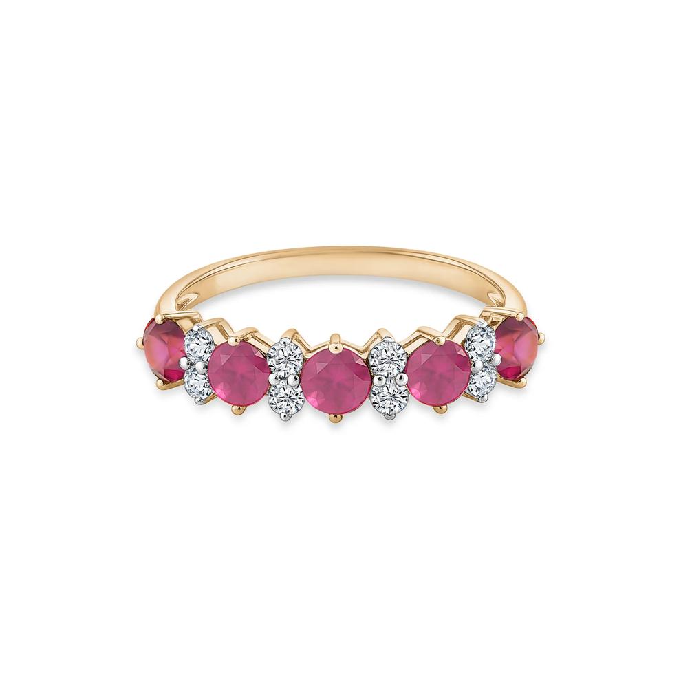 Ruby &amp; Diamond Band Ring in 10K Yellow Gold (1/4 ct. tw.) – Image 1 of 4