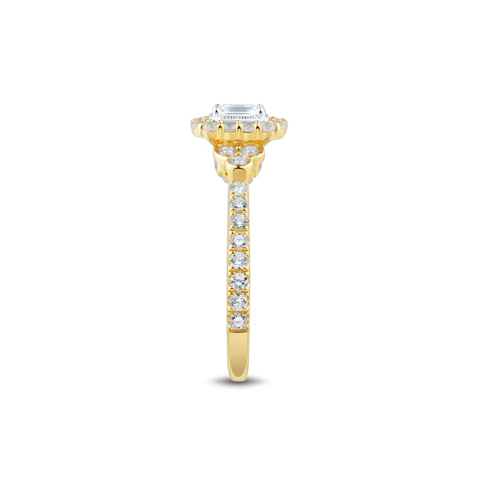 Diamond Emerald-Cut Halo Engagement Ring in 14K Yellow Gold (1 ct. tw.)  – Image 2 of 3