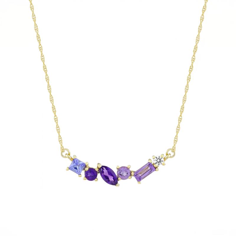 Lab-Created Amethyst, Tanzanite and White Sapphire Necklace in 10K Yellow Gold – Image 1 of 3
