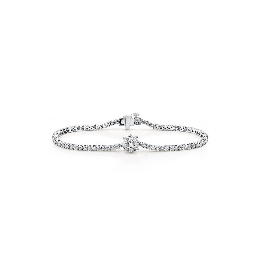 Lab Grown Diamond Starburst Cluster Tennis Bracelet in 14K White Gold (3 1/2 ct. tw.) – Image 1 of 2