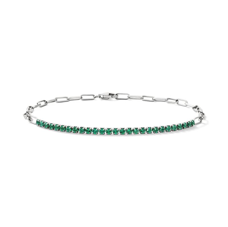 Lab-Created Emerald Paperclip Bracelet in Sterling Silver – Image 1 of 2