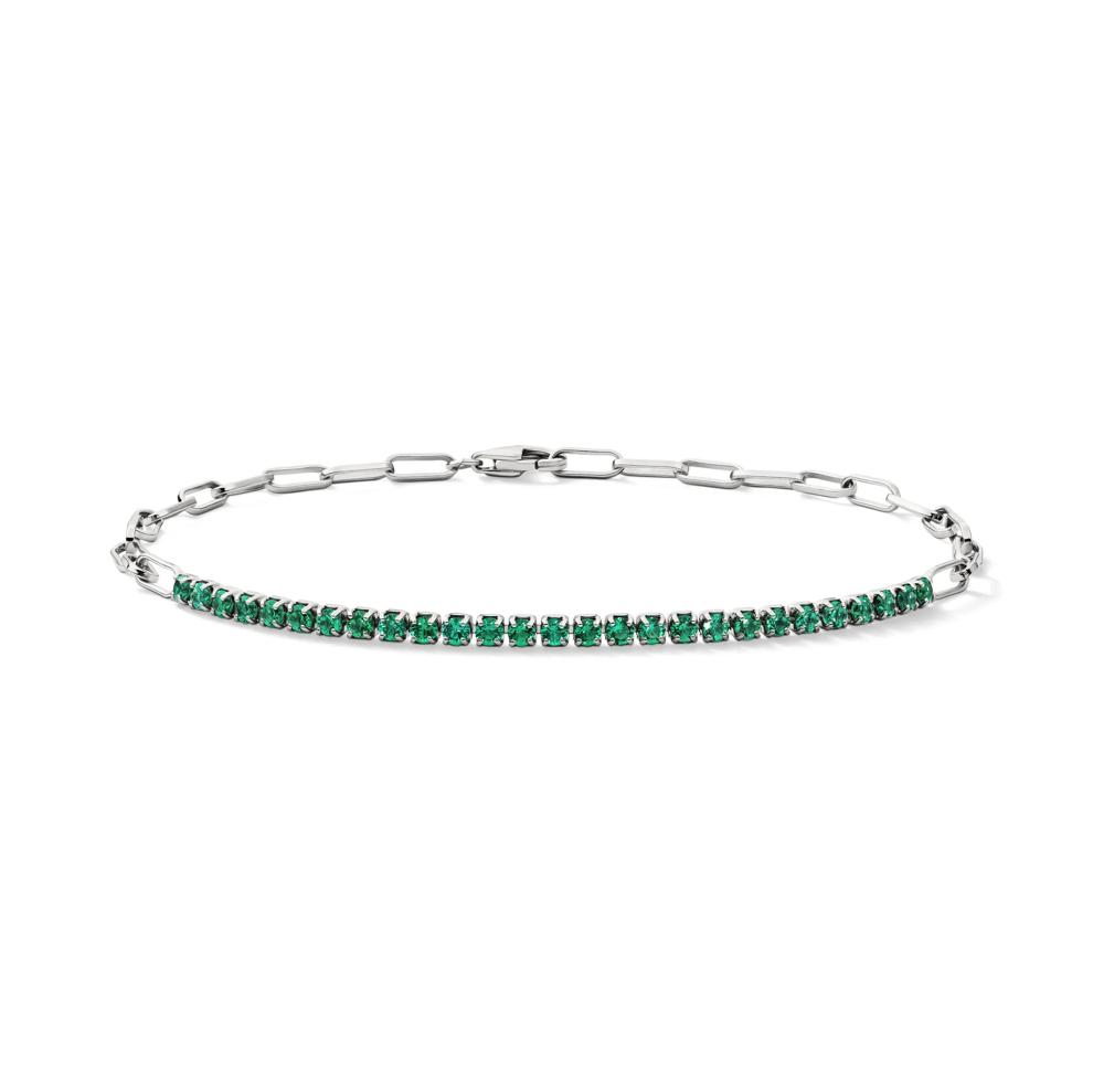 Lab-Created Emerald Paperclip Bracelet in Sterling Silver – Image 1 of 3