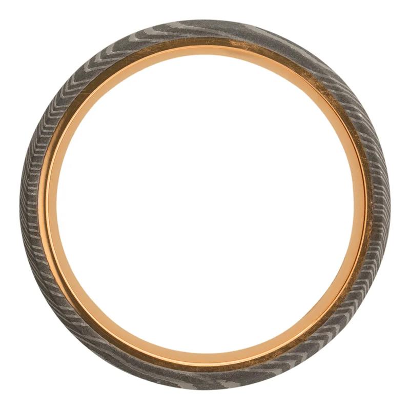 Men&rsquo;s Wedding Band with 14K Rose Gold in Damascus Steel, 7mm – Image 2 of 4