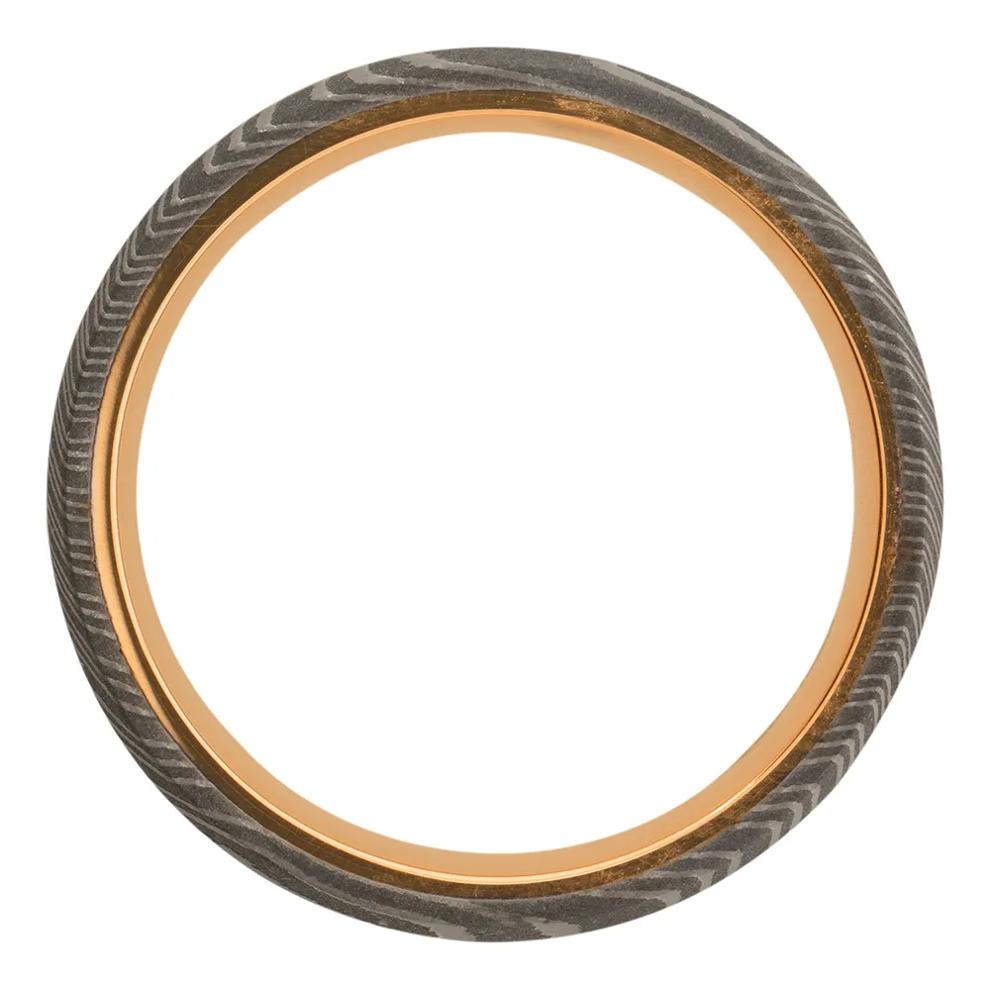 Men&rsquo;s Wedding Band with 14K Rose Gold in Damascus Steel, 7mm – Image 2 of 4