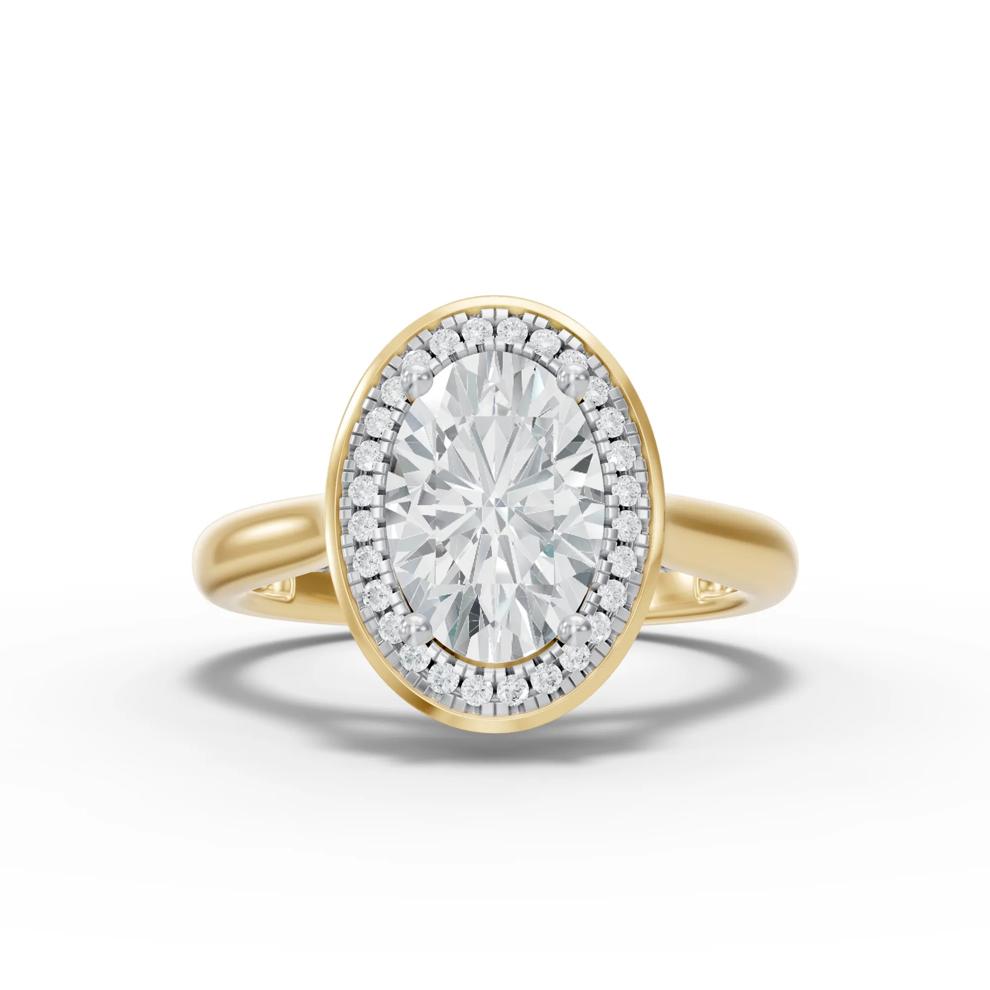 Lab Grown Diamond Oval Center Halo Engagement Ring in 14K Yellow Gold (1 3/4 ct. tw.) – Image 1 of 4