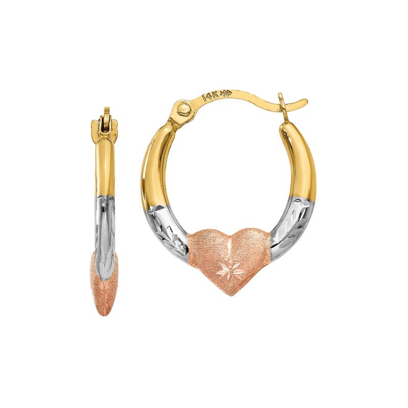 Heart Hoop Earrings in 14K Yellow, White and Rose Gold, 16MM – Image 1 of 1