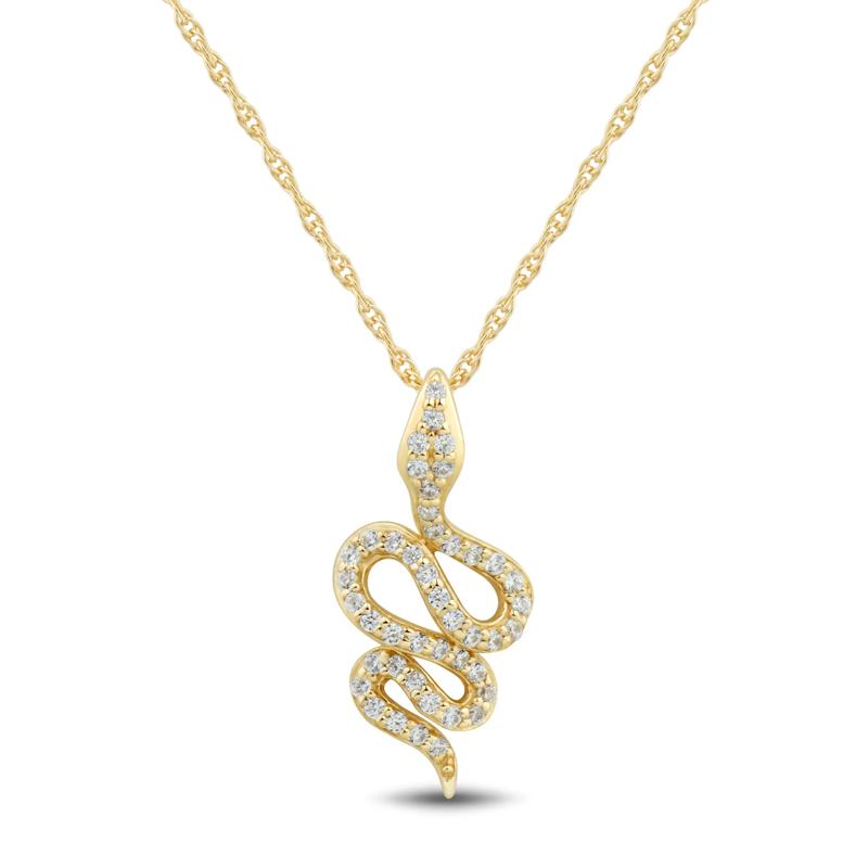 Diamond Snake Pendant in 10K Yellow Gold &#40;1/10 ct. tw.&#41; – Image 1 of 3