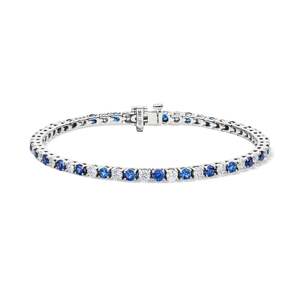 Blue Sapphire &amp; Diamond Tennis Bracelet in 18K White Gold (2 1/4 ct. tw.) – Image 1 of 2