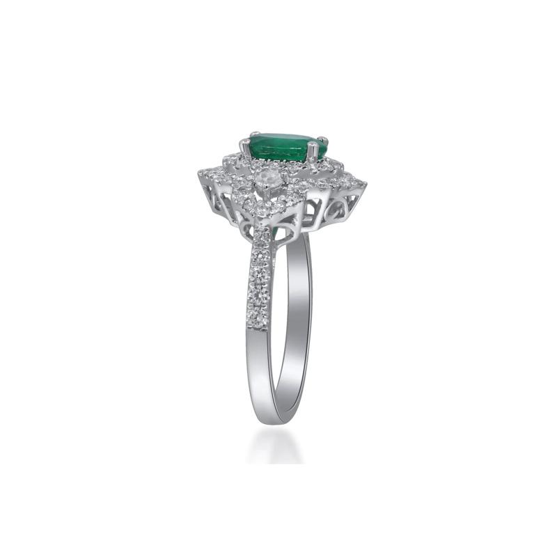 Emerald and Diamond Ornate Ring in 14K White Gold &#40;5/8 ct. tw.&#41; – Image 2 of 5