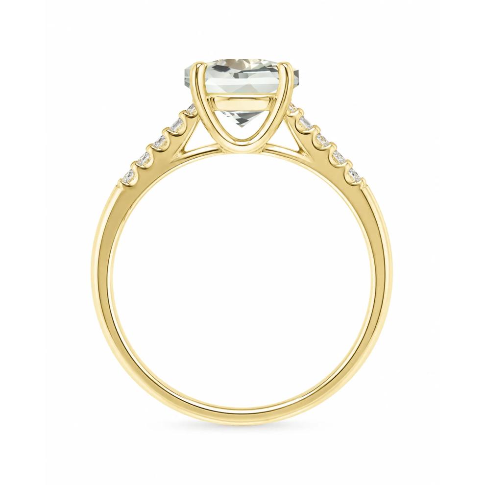 Cushion-Cut Green Amethyst &amp; Diamond Ring in 10K Yellow Gold (1/10 ct. tw.) – Image 3 of 4