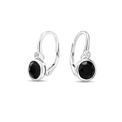 Onyx & Diamond Accent Round Drop Earrings in Sterling Silver