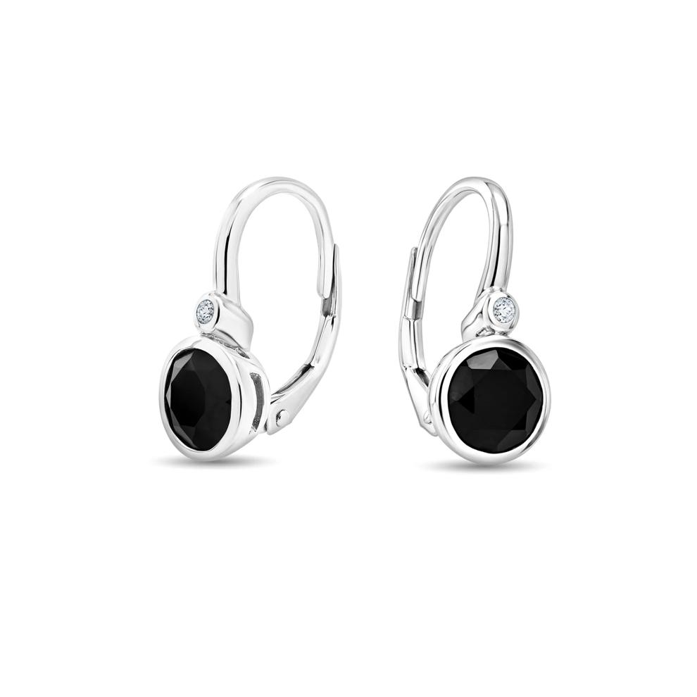 Onyx &amp; Diamond Accent Round Drop Earrings in Sterling Silver – Image 1 of 2