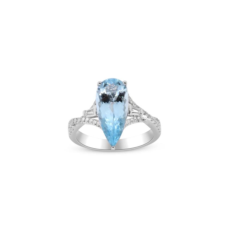 Pear-Shaped Aquamarine and Diamond Ring in 18K White Gold &#40;1/3 ct. tw.&#41; – Image 1 of 4