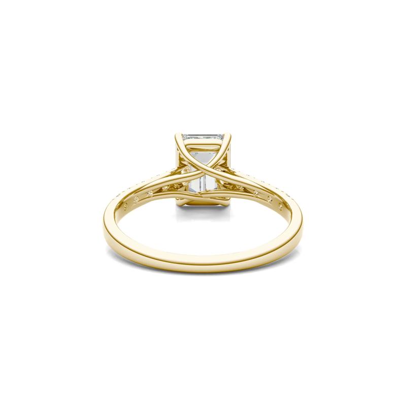 Emerald-Cut Lab Created Moissanite Ring with Side-Stones in 14K Yellow Gold – Image 6 of 6