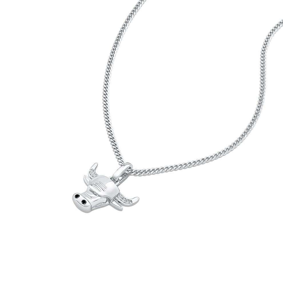 Black &amp; White Diamond Accent Longhorn Pendant Necklace in Sterling Silver – Image 4 of 4