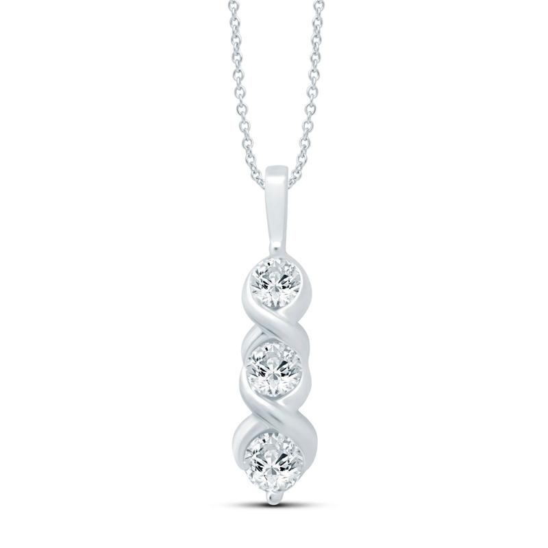 Diamond Three-Stone Pendant in 10K White Gold &#40;3/4 ct. tw.&#41; – Image 1 of 3
