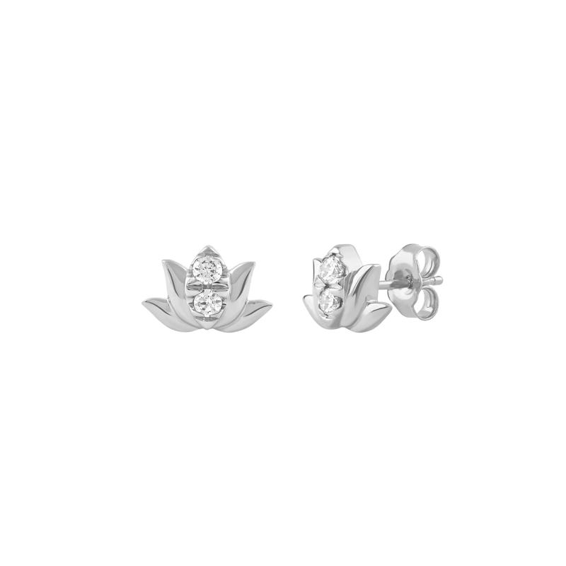 Diamond Lotus Earrings in 10K White Gold &#40;1/5 ct. tw.&#41; – Image 1 of 1