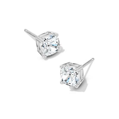Lab Grown Diamond Cushion Solitaire Stud Earrings in 10K White Gold (4 ct. tw.)