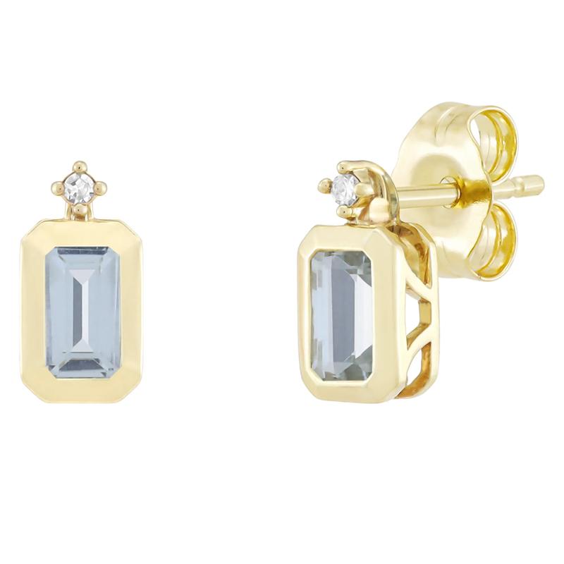 Emerald-Cut Aquamarine and Diamond Accent Bezel Earrings in 10K Yellow Gold – Image 1 of 1