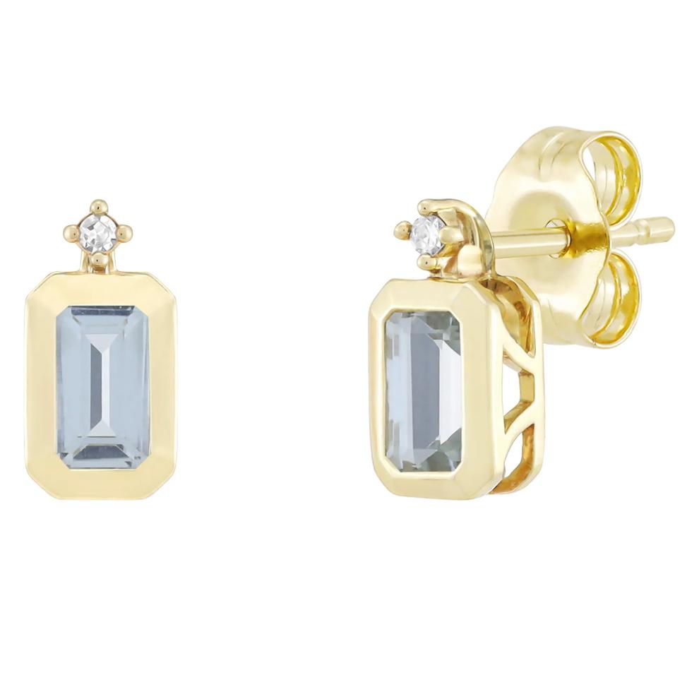 Emerald-Cut Aquamarine and Diamond Accent Bezel Earrings in 10K Yellow Gold – Image 1 of 1