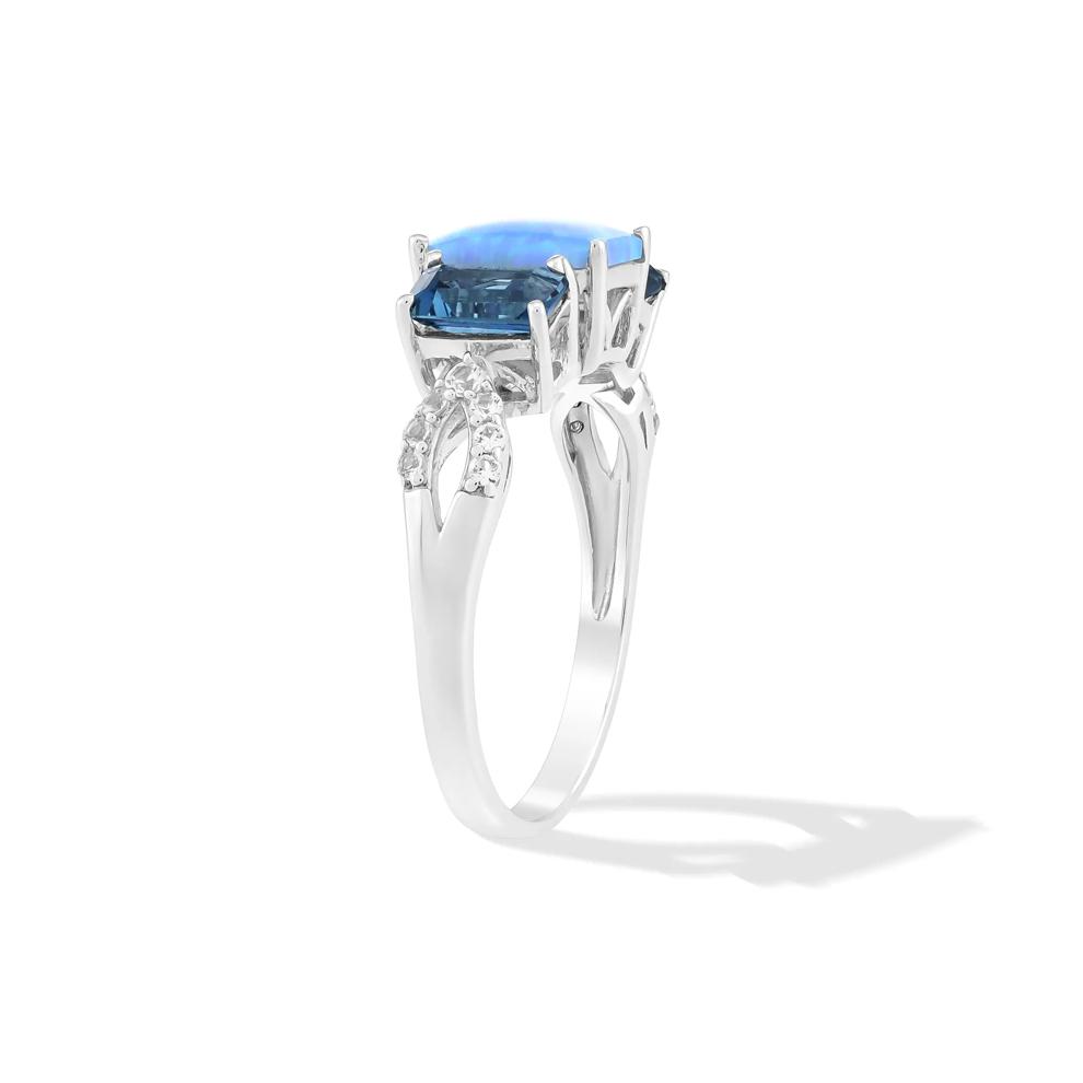 Lab-Created Blue Opal, London Blue Topaz &amp; Lab-Created White Sapphire Three-Stone Ring in Sterling Silver – Image 3 of 4