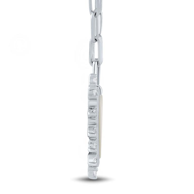 Mother of Pearl and Lab-Created White Sapphire Heart Burst Pendant in Sterling Silver – Image 2 of 3