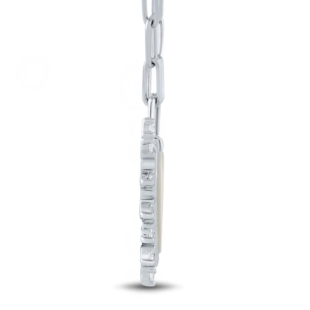 Mother of Pearl and Lab-Created White Sapphire Heart Burst Pendant in Sterling Silver – Image 2 of 3