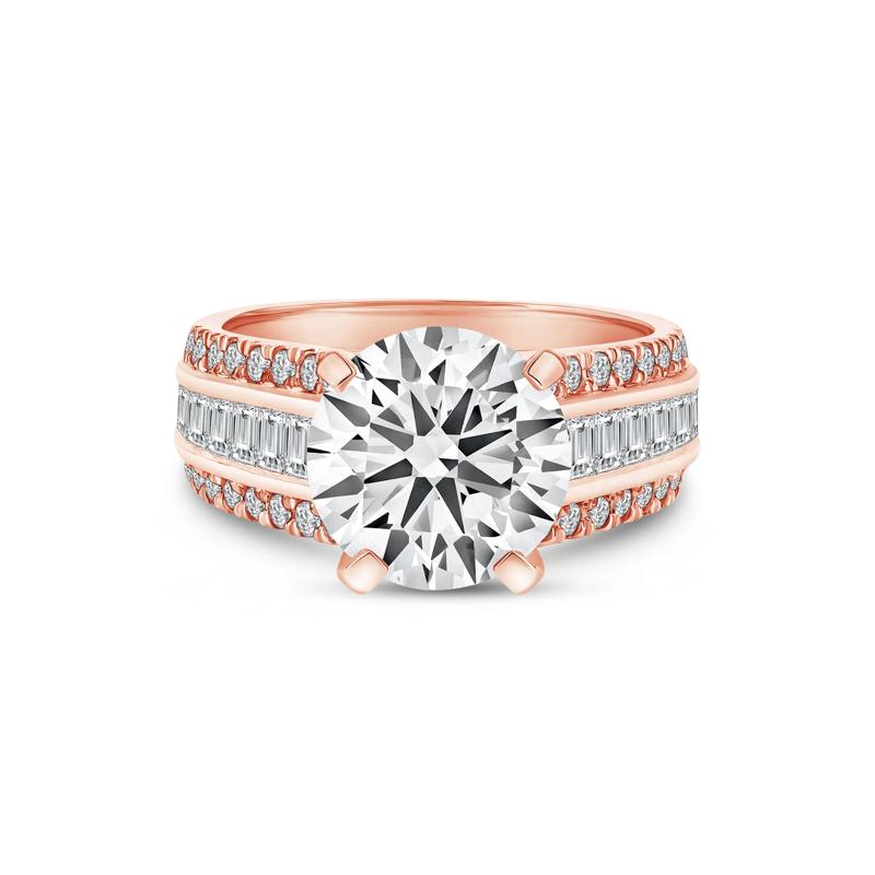1 ct. tw. Round and Baguette-Cut Diamond Semi-Mount Engagement Ring in 14k Rose Gold &#40;Setting Only&#41; – Image 4 of 6