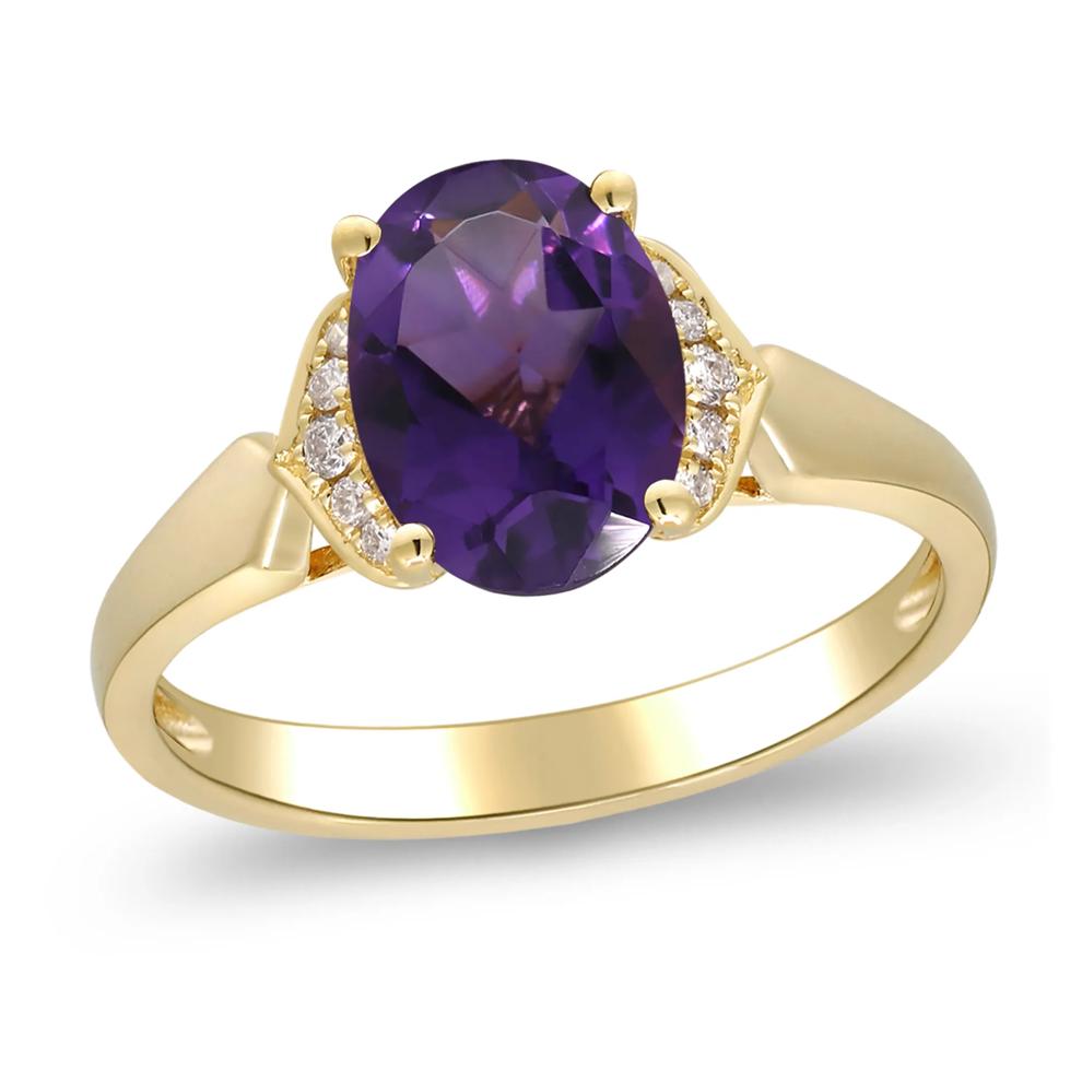 Oval Amethyst &amp; Diamond Accent Ring in 10K Yellow Gold – Image 4 of 5