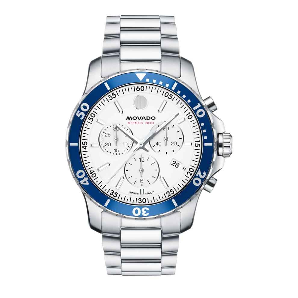 Men's Series 800 Chronograph Watch With White Dial and Stainless Steel Bracelet – Image 1 of 3