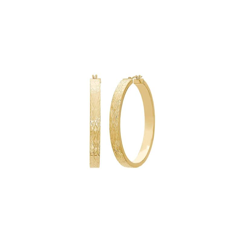 Diamond Cut Rectangular Hoop Earrings in 14K Yellow Gold – Image 1 of 2