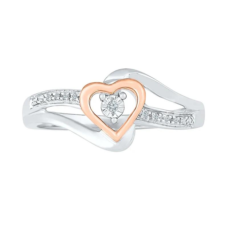 Diamond Heart Promise Ring in Sterling Silver &amp; 10K Rose Gold – Image 1 of 5