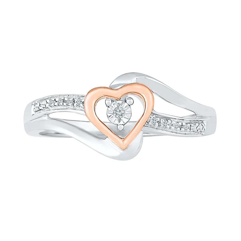 Diamond Heart Promise Ring in Sterling Silver &amp; 10K Rose Gold – Image 1 of 5