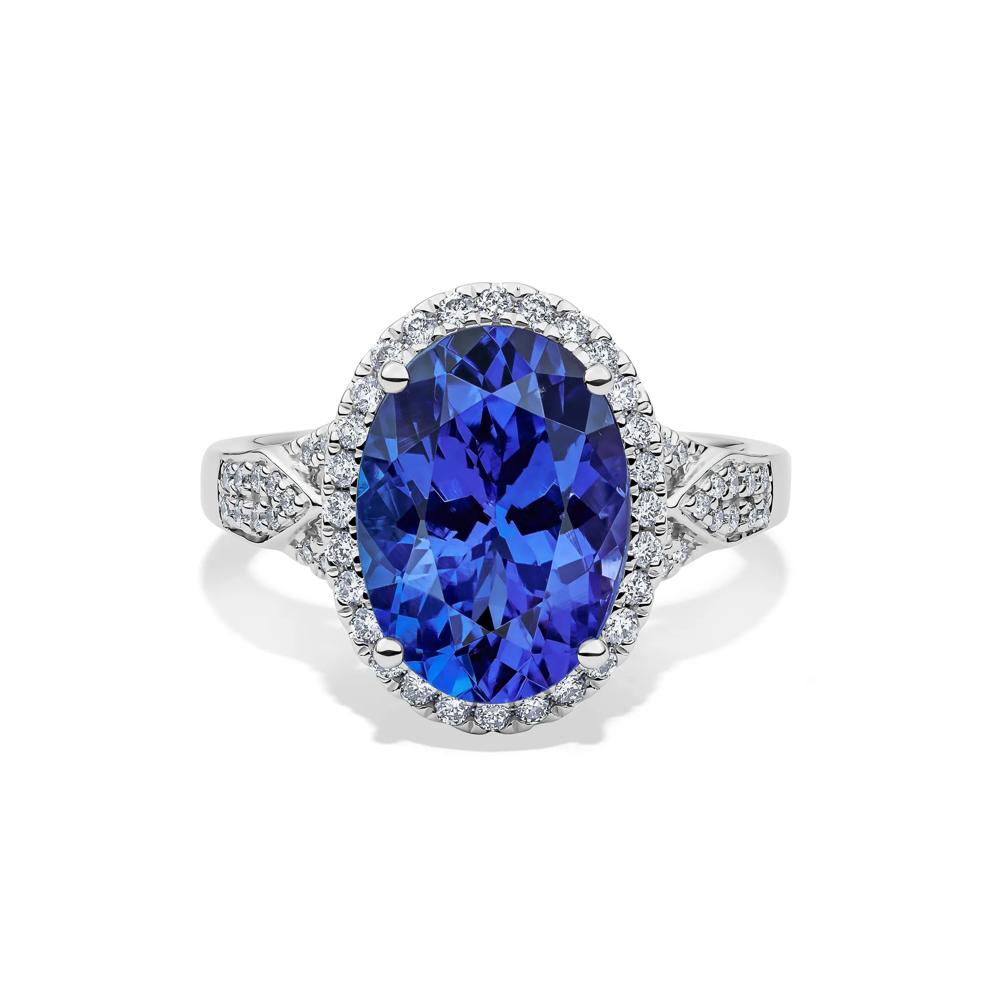 Oval Tanzanite &amp; Diamond Halo Ring in 14K White Gold (1/3 ct. tw.) – Image 1 of 2